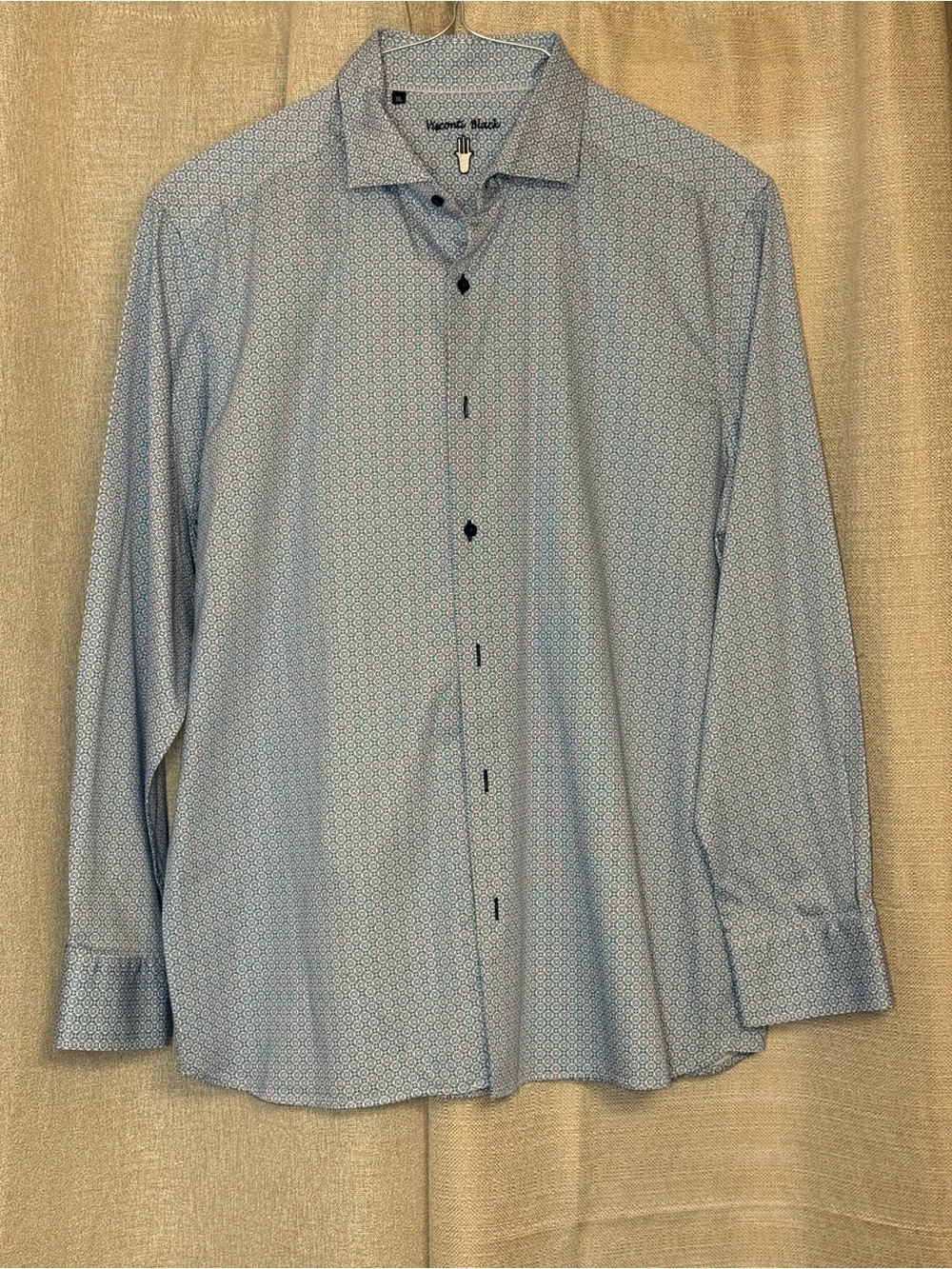 Men's Light Blue Geo-Print Dress Shirt - Classic Collared Button-Front